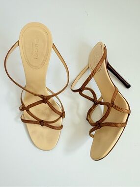 Gucci Tom Ford Era Archival Y2K Brown Snakeskin Strappy Mule Sandals Heels 7.5B